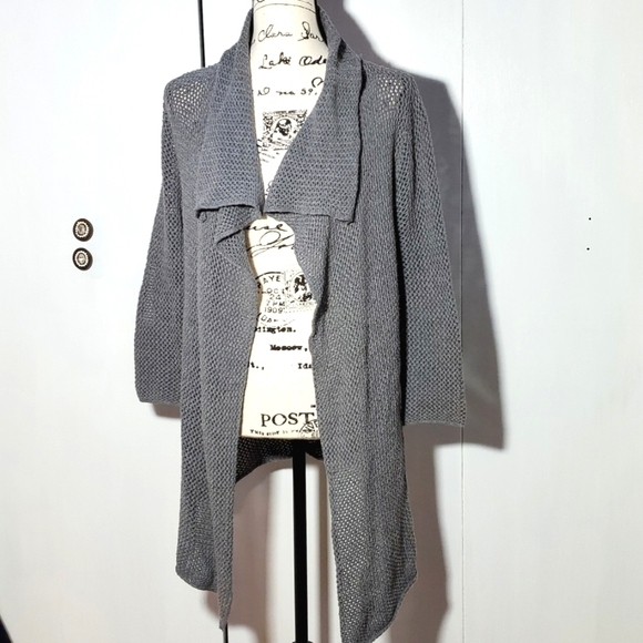 Eddie Bauer- Women's Gray open soft crochet Cardigan Size Large - Picture 1 of 5